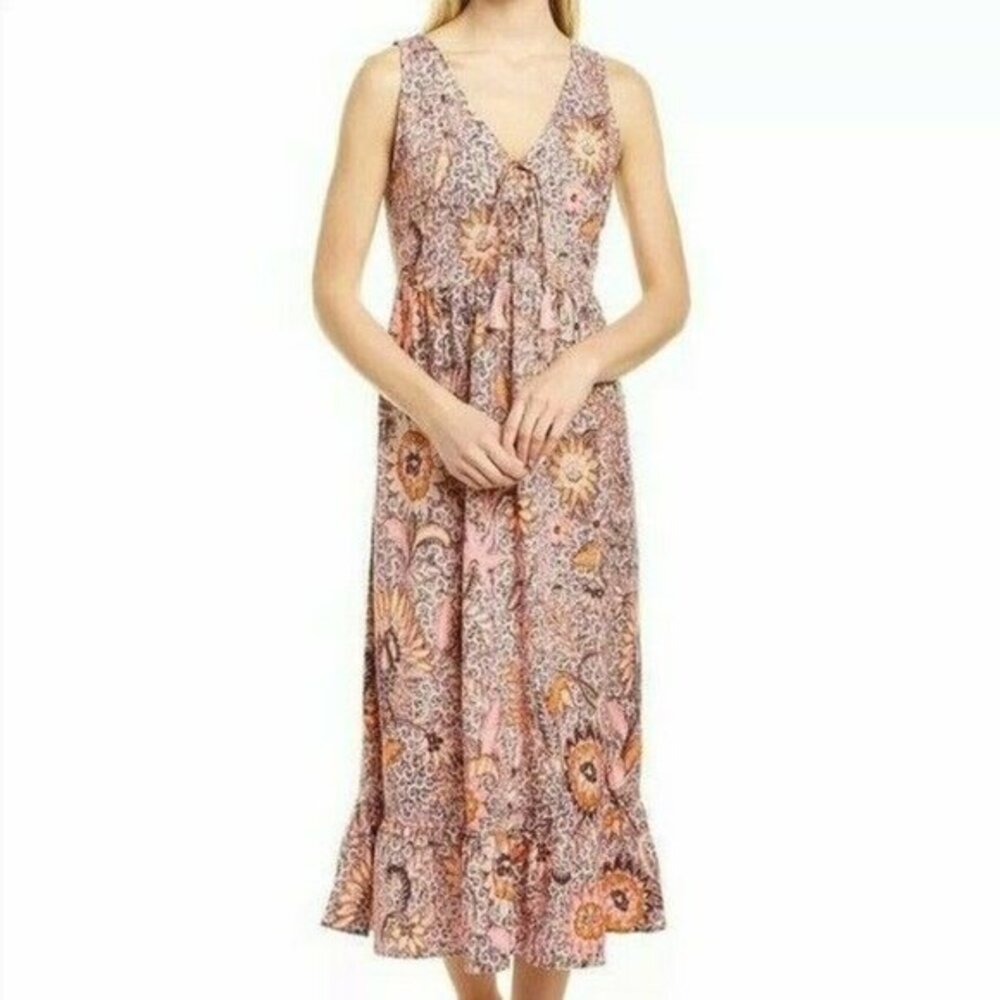 Madewell Lace-up Midi Dress Bali Blooms Sleeveless Shift Pink Women 6 NWT $148